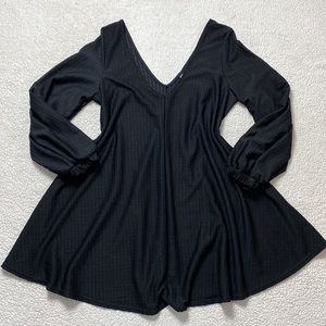 ASOS Black Long Balloon Sleeve Plunge V Neck Tunic Top Mini Dress Size 12